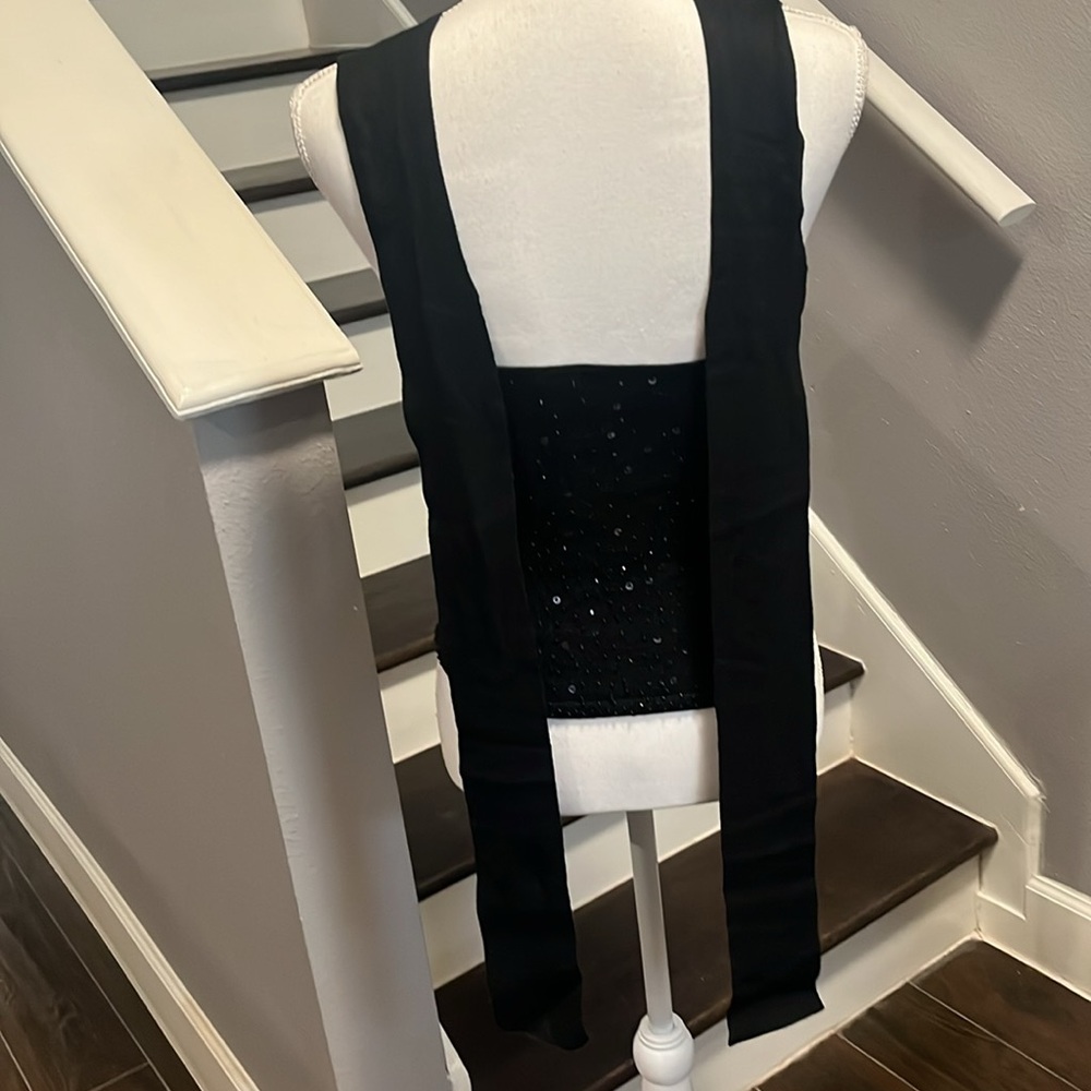 MODA International Black Sequin & Beads Embellished Sleeveless & Backless Top. - Picture 3 of 15